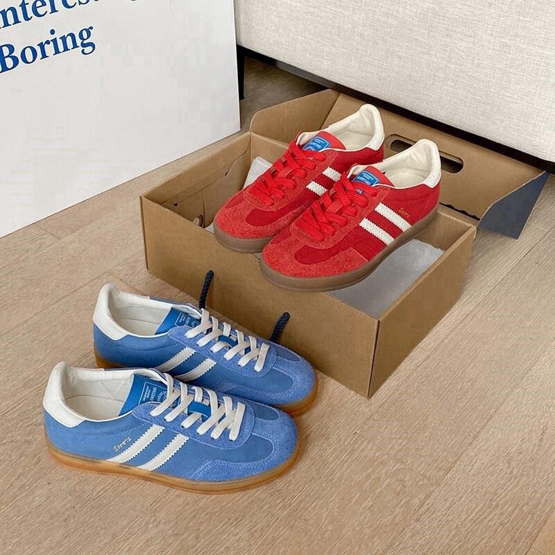 Red German Training Shoes for Women 2026 New Model Genuine Leather Flat-Soled Forrest Gump Shoes with Color-Blocking Round Toe Lace-Up Casual Sports Sneakers for Women