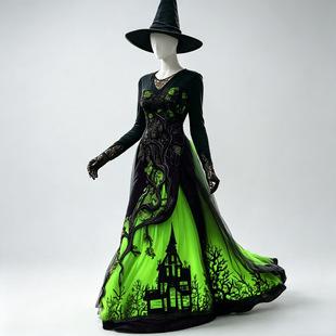 In-Stock 2026 Model European and American Amazon Halloween Costume Treehouse Thorn Lace Mesh Long Gown Dress