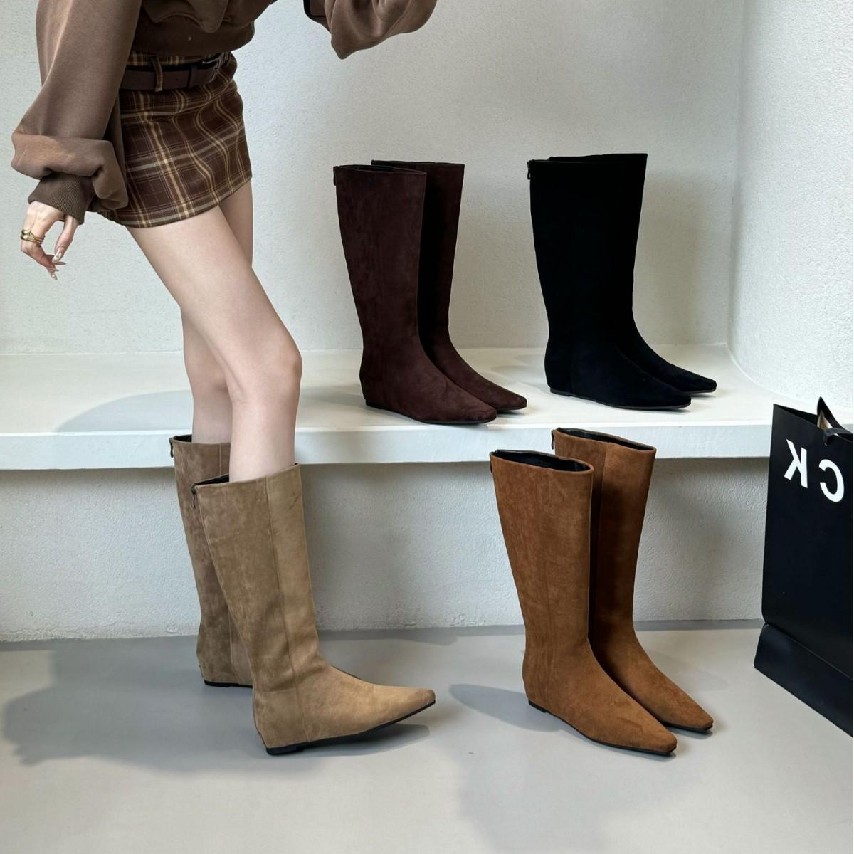 Inner Heightening Khaki Trouser Boots Women's Shoes 2025 New Autumn and Winter Pointed Toe Slim Long Knight Boots