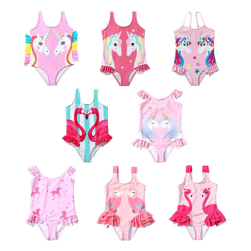 Children's Swimwear Foreign Trade Girls' One-piece Swimwear Baby Baby Cute Cartoon Sleeveless Briefs One-piece Swimwear