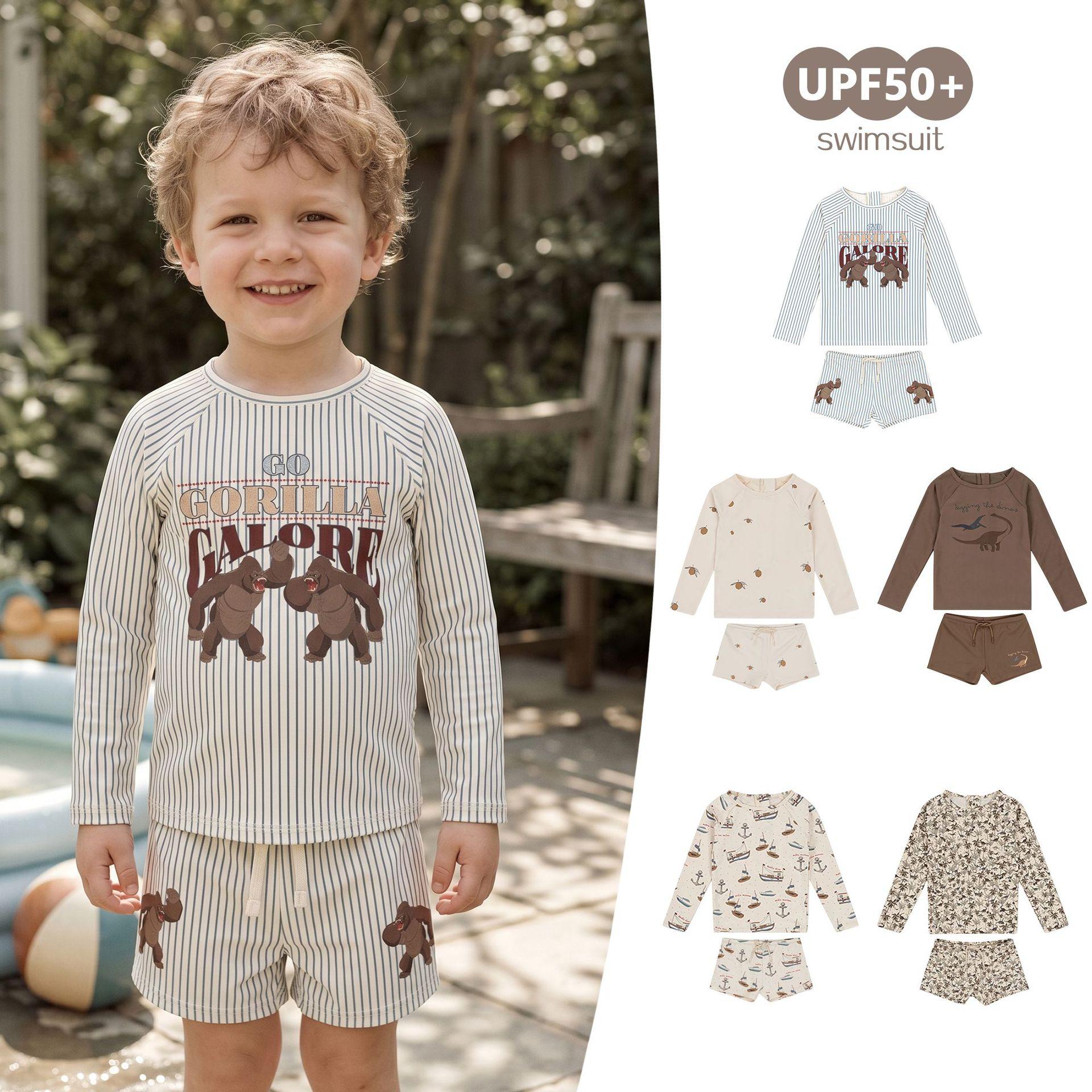 Boys' Two-Piece Swimsuit 2026 New Baby Summer Beach Swimwear Children's Ins Long-Sleeve Sun Protection Swimwear