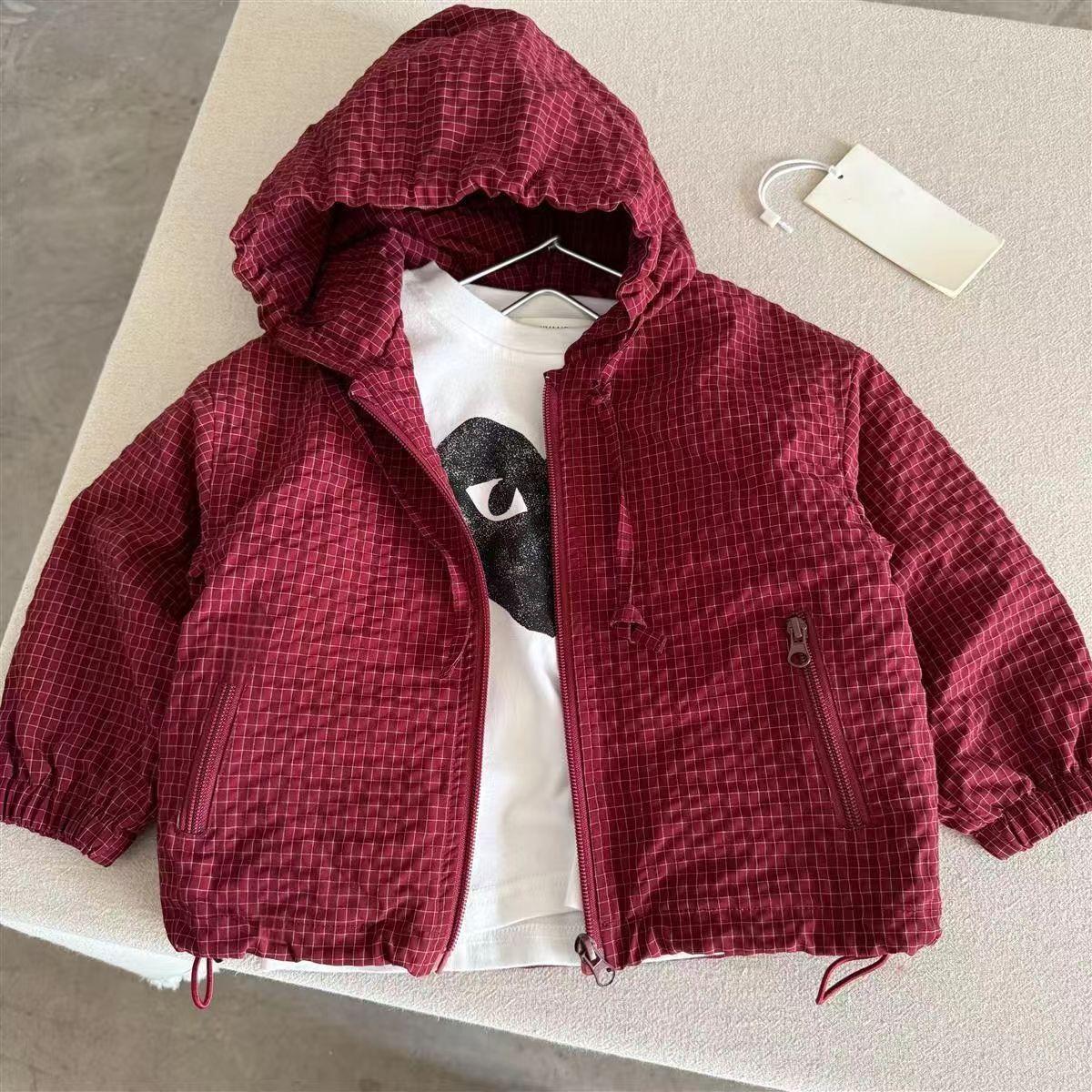 Children's New Spring and Autumn Jacket, Trendy Brand Hooded Jacket for Boys and Girls, Toddler Plaid Zip-Up Shirt, Kids' Top
