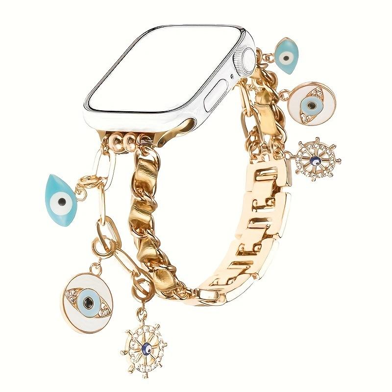 Cuban Chain with Comfortable Leather and Free Combination Detachable Pendant Strap Suitable for Apple Watch 38-49