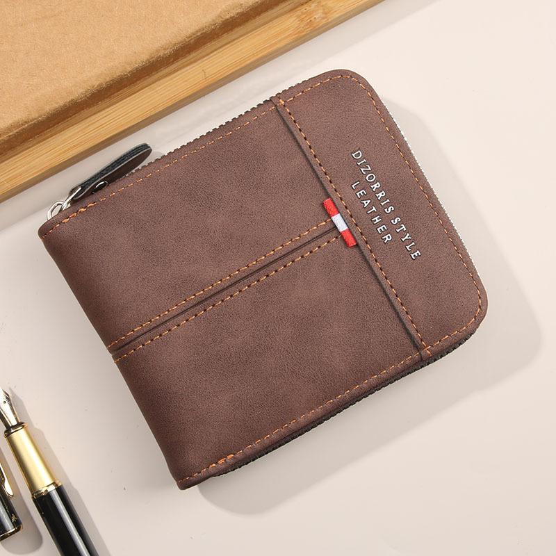 2025 New Cross-border Men's Wallet Short Horizontal Zipper Tri-fold Coin Purse Vintage Casual Buckle Quartet Bag