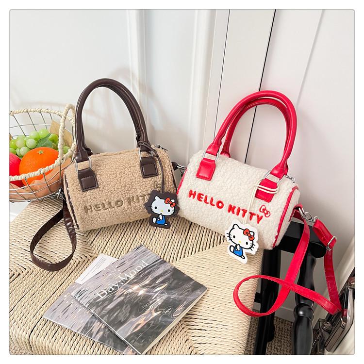 Plush Cylindrical Bag Kitty Bag Fashionable Handbag Cute Girly Fun 2026 New Versatile Crossbody Bag