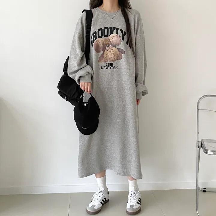Cross-border Wholesale Japan Spring Autumn Winter Long Sleeve Thin dress Women's fleece-lined Top Long Fashion Brand Skirt plus size Break