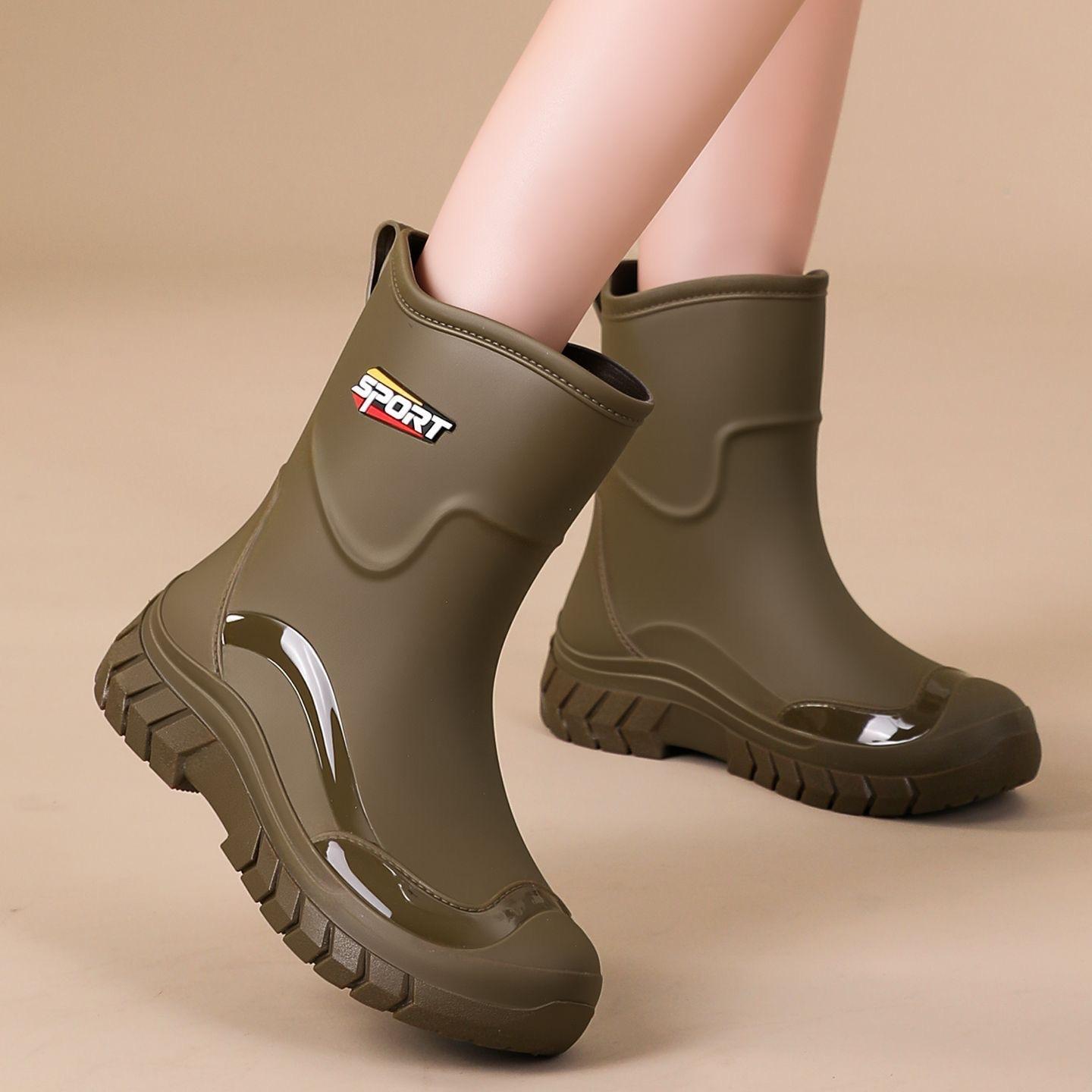 Rain Boots for Women, Rubber Shoes for Women, Adult Fashion Kitchen Non-Slip Fleece-Lined Rain Boots, New Waterproof Shoes with Soft Soles