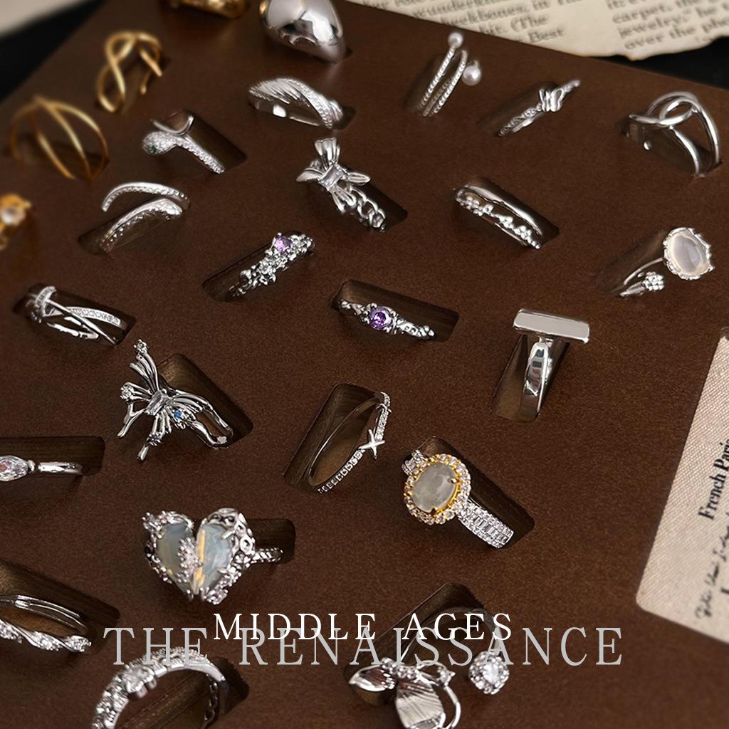 Vintage Personalized Geometric Zircon Ring Collection Accessible Luxury High-End Index Finger Ring Opening Adjustable Hand Jewelry
