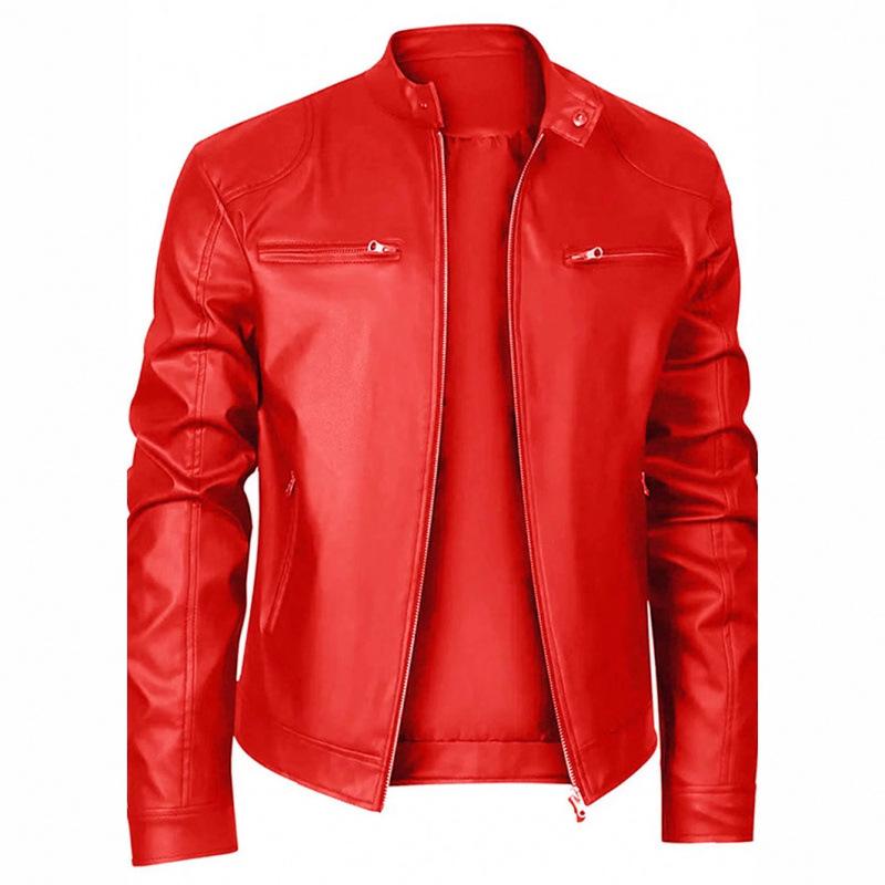 Foreign Trade European and American Men's Leather Jackets, Men's Leather Jackets for Teenagers, Stand-Up Collar Punk Men's Motorcycle Leather Jackets with Logo