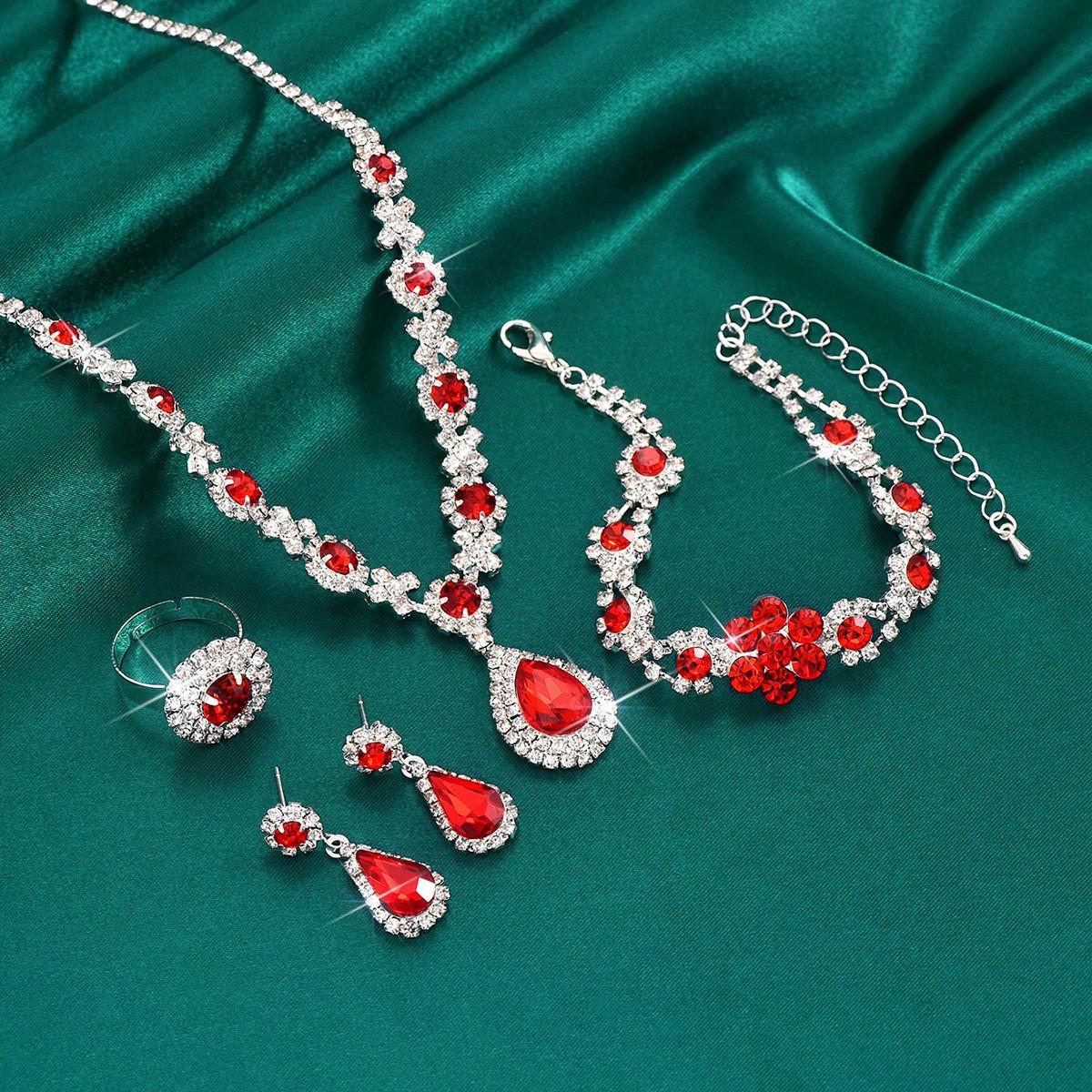 Bridal Jewelry Set, Bracelet, Earrings, Necklace, Ring, Four-Piece Set, Versatile, Elegant, Light Luxury, High-End, Cross-Border