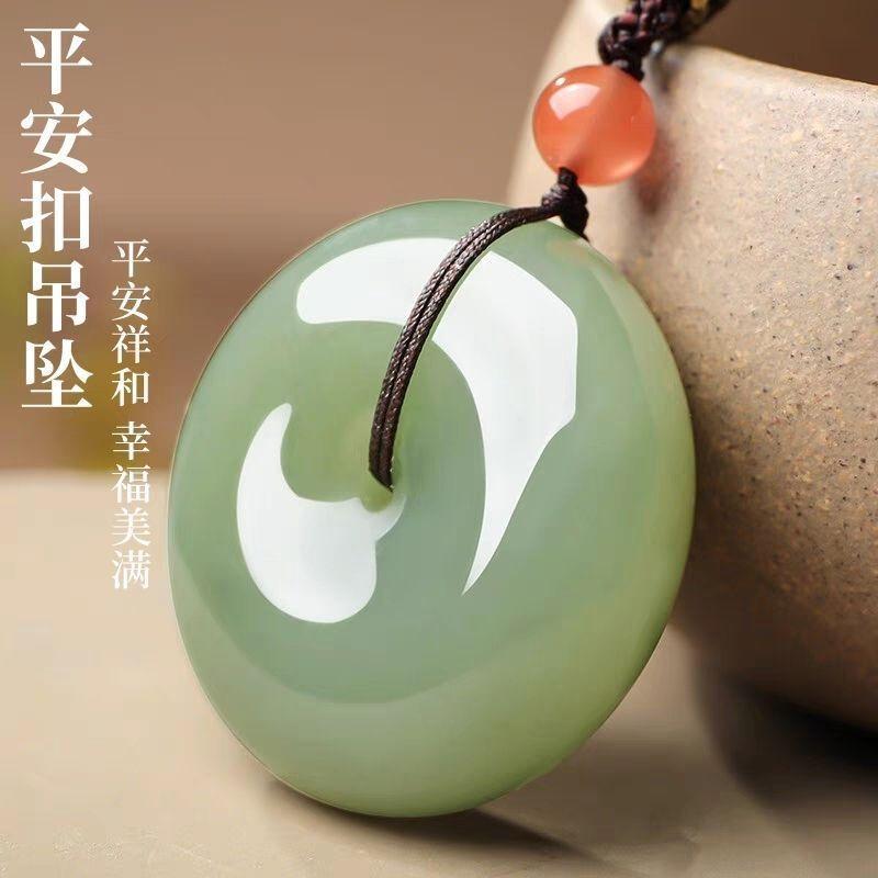 White Jade Color Safety Buckle Imitation Jade Pendant Gold Wire Necklace Jade Men's and Women's Mutton Fat Pendant Imitation Jade Pendant Necklace