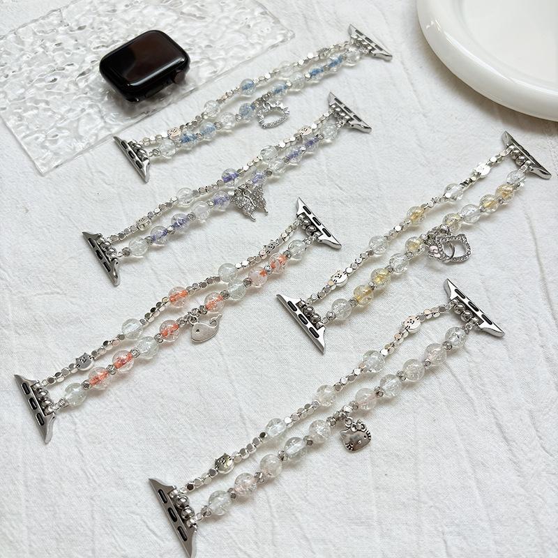Compatible with Apple watch bands, featuring a sparkling silver design, suitable for S10/S11, Xiaomi 8/9/10, and 10kt whale pendant, offering a high-end wristband