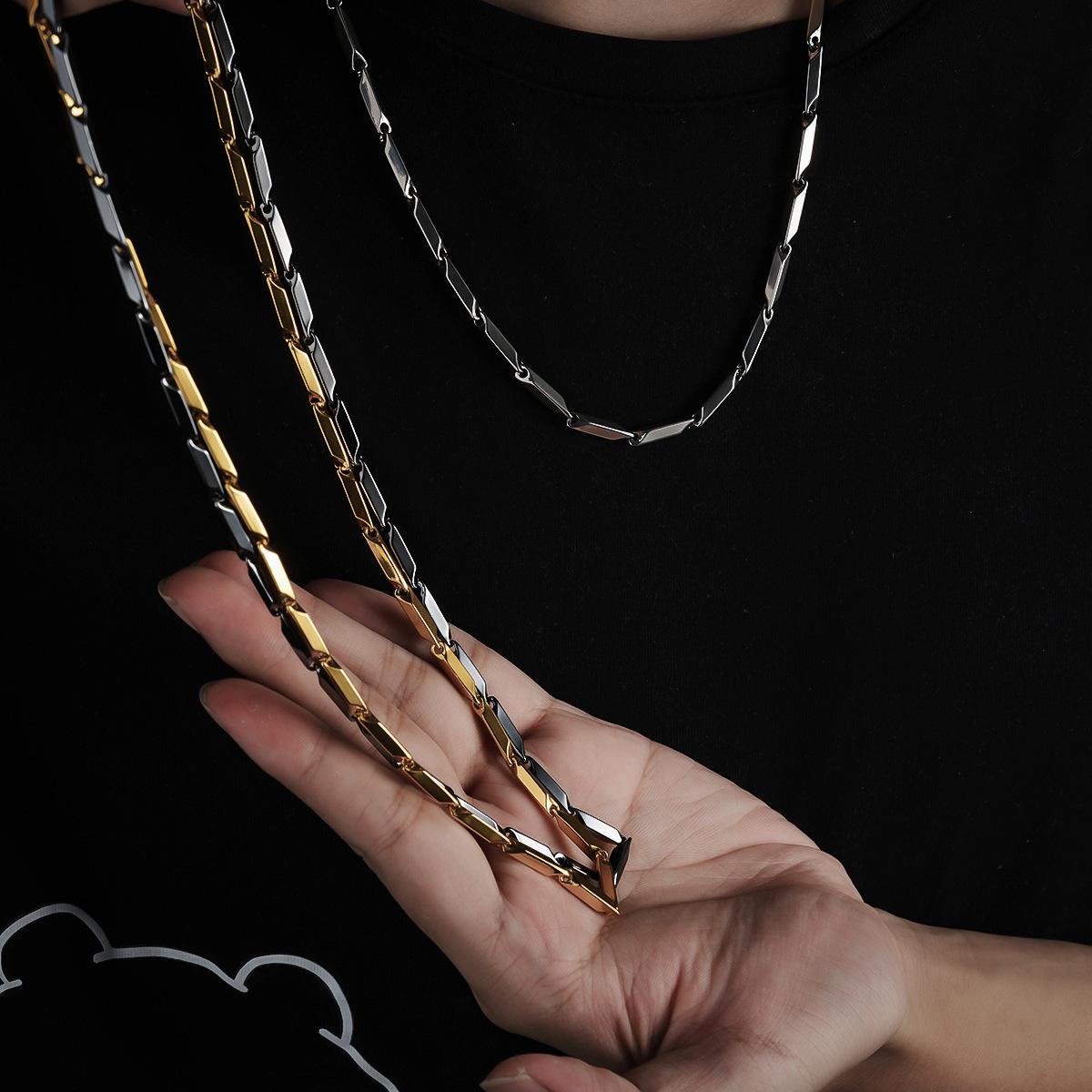 Titanium Steel Bamboo Diamond Necklace Men's Trendy All-match Clavicle Chain Women's Simple Personality High-end Sense Niche Jewelry Accessories