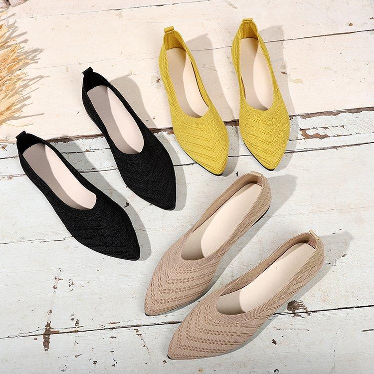 Breathable Knitted Large Size Women's Shoes, Casual and Fashionable Slip-On Shoes, Women's Summer Shoes, Fly-Knit Shoes, Black and Yellow