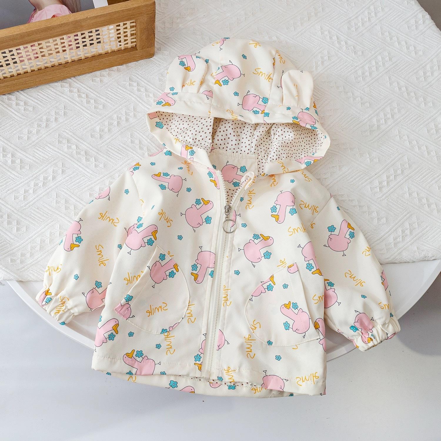 Girls' Outwears 2025 Spring & Fall New Outwears, Fashionable Baby Girl Tops, Korean Style Cartoon Hooded Outwears, Trendy