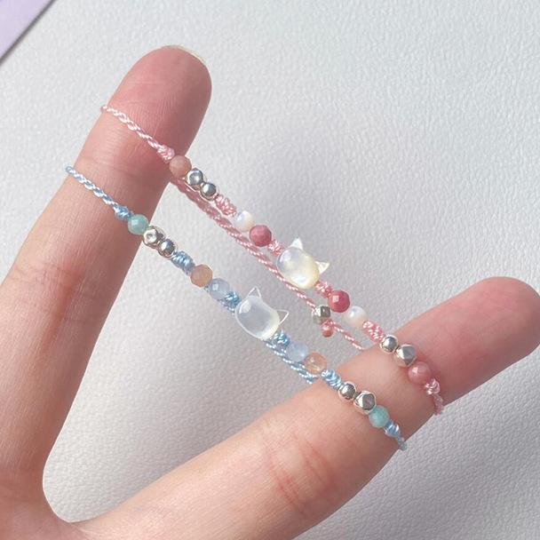 Kitten Doctrine ~ Sweet White Fritillaria Cat Candy Color Woven Bracelet Women's Fashion Exquisite Couple Bracelet