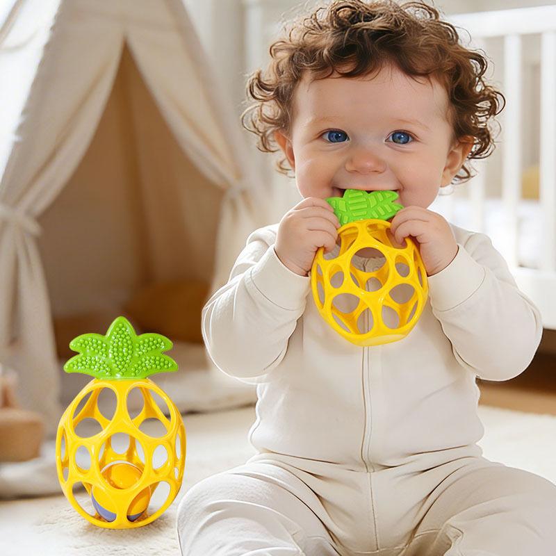 Infant pineapple teething toy, soft rubber rattle, suitable for babies to chew and grip, helps develop hand-eye coordination, educational and soothing toy