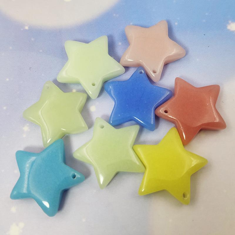 Luminous Stone Five-Pointed Star Pendant Colorful Glowing Fluorescent Stone Small Star Bead Accessories Necklace Bracelet Phone Chain Accessories