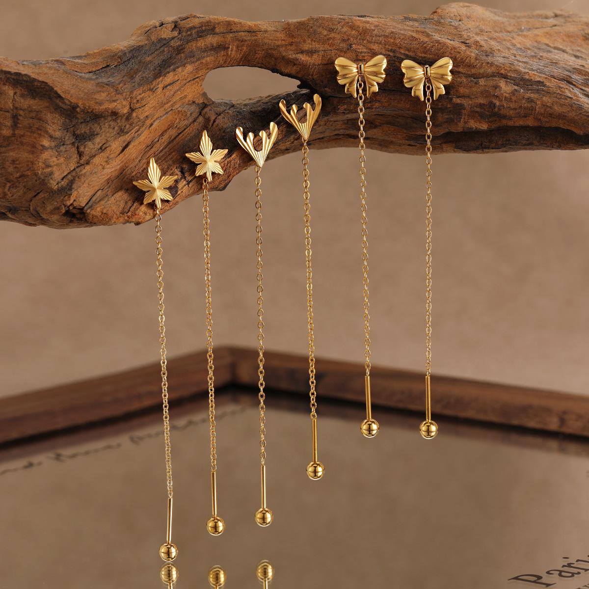 Korean-Style Bowknot Earrings for Women, Fashionable Ins-Style Personality Gold-Plated Titanium Steel Earrings, Handmade Floral Ear Accessories