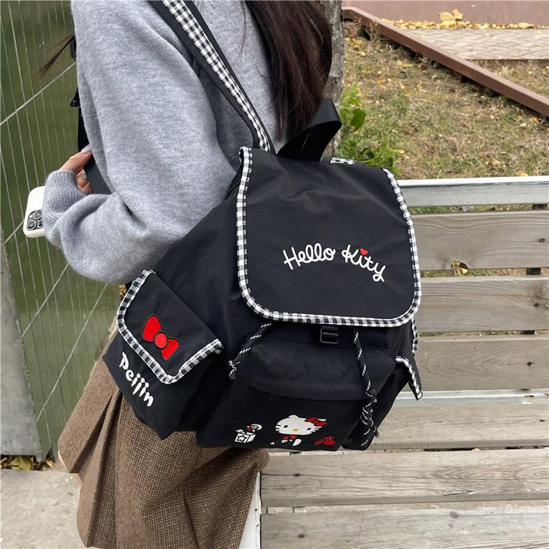 New Kitty Backpack Hello Kitty Embroidered Backpack Multi-Flap Pocket Pants Lightweight Large Capacity Commuter Travel Backpack
