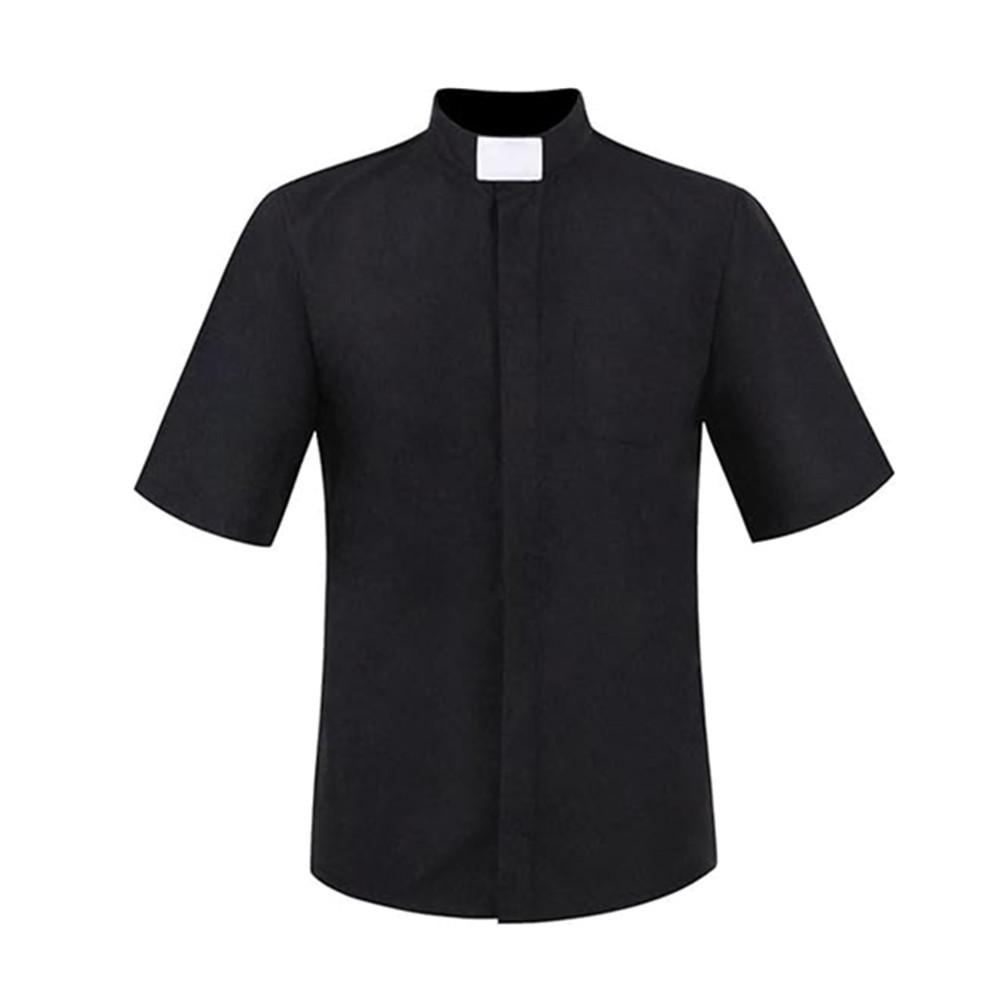 Halloween New Missionary Role Playing Shirt Priest cosplay Short Sleeve Black Shirt Spot