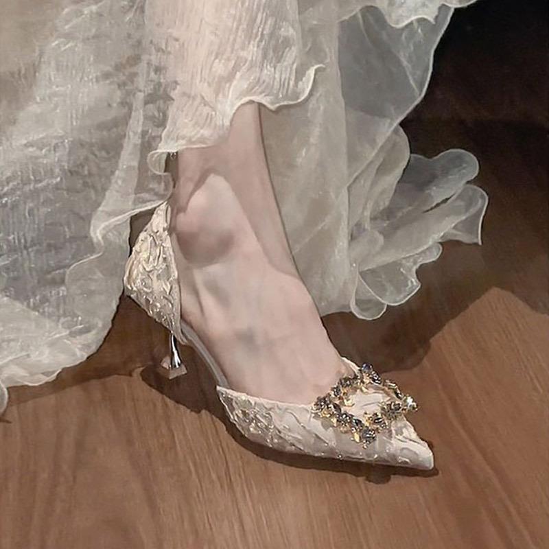 Beautiful High-Heeled Shoes for Women, High-End Small Fragrant Sandals, Summer Shoes, Pointed Toes, Versatile New Niche Shoes