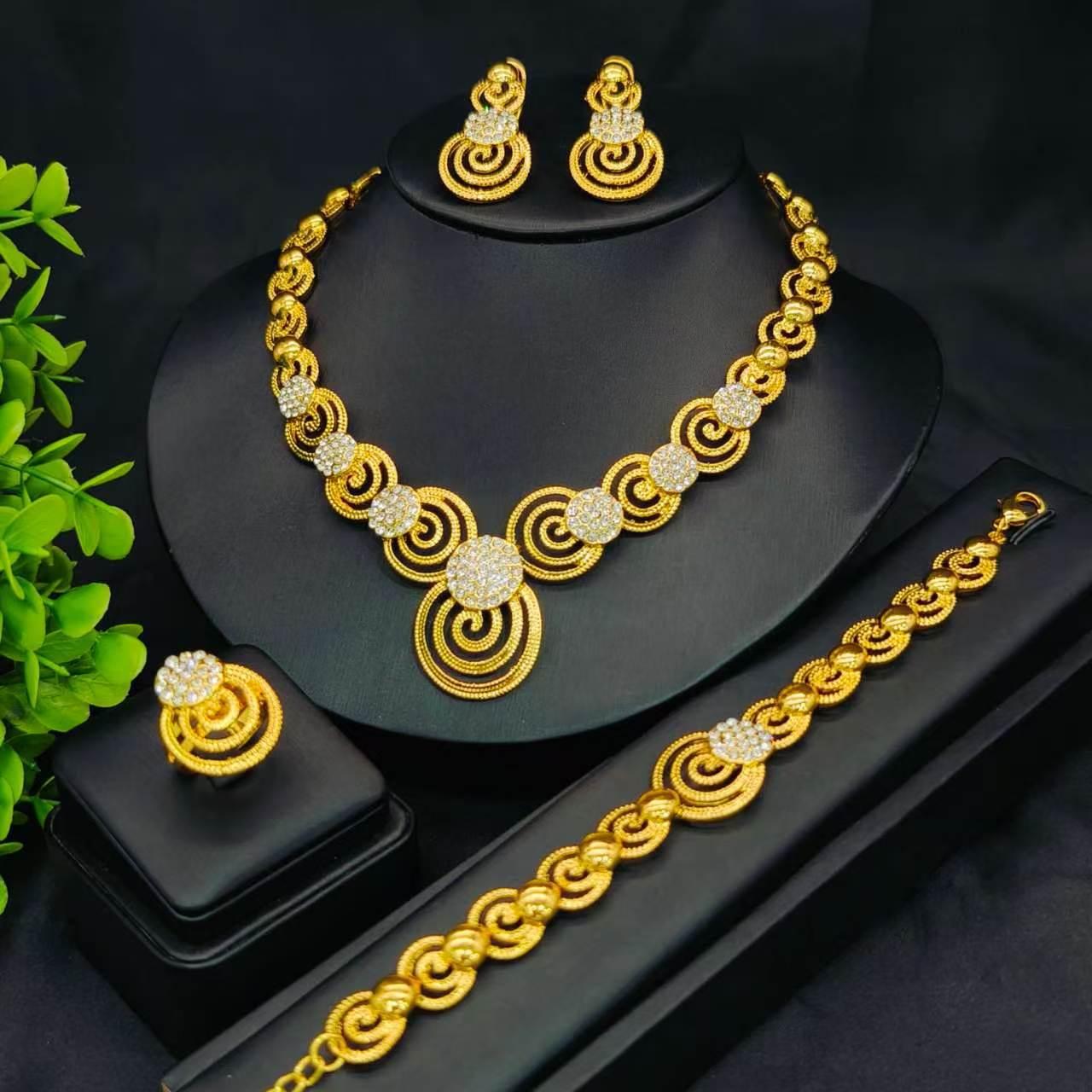 Cross-Border Hot-Selling Necklace, Earrings, Bracelet, Ring Jewelry Set, Four-Piece Set, European and American African Bridal Wedding Set