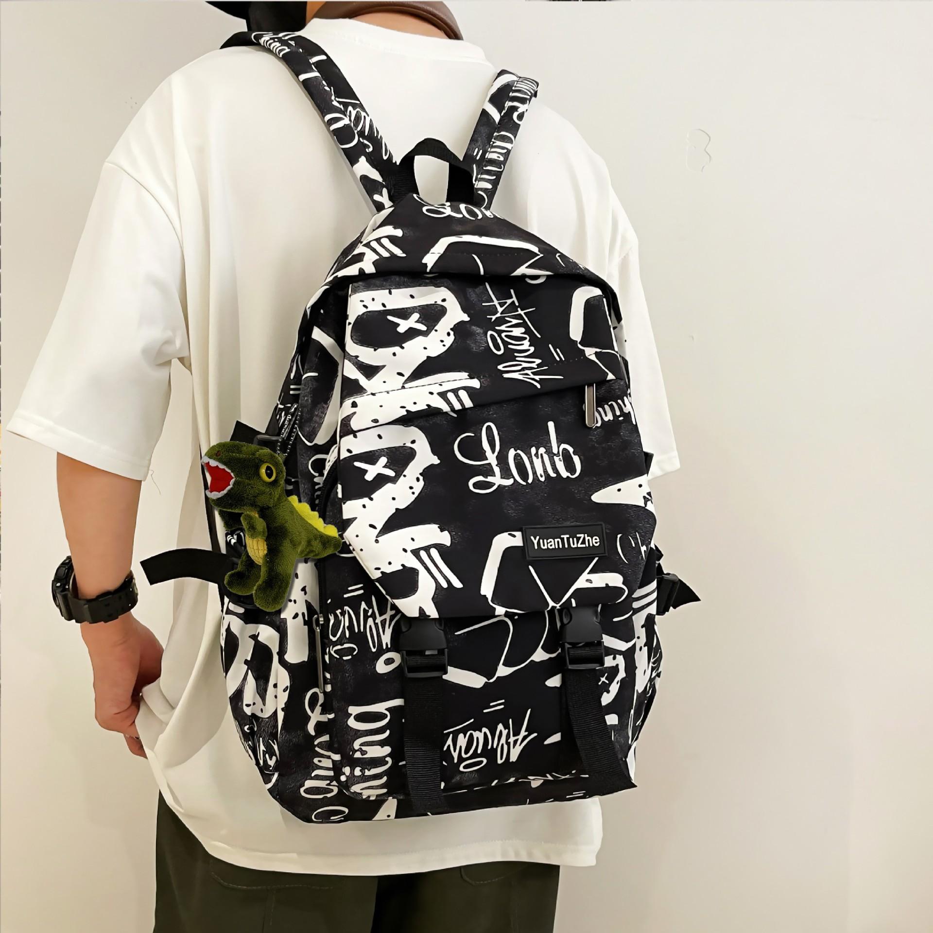 Trendy Brand Backpack Men's Ins Trendy Cool Large Capacity Graffiti Backpack Men's Casual College Student Schoolbag Male Junior High School Students