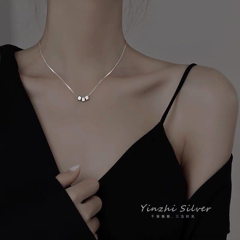 New Simple and Fresh Handmade Plain Geometric Square Pendant on Necklace Design Sense Short Necklace Clavicle Chain Gift for Women