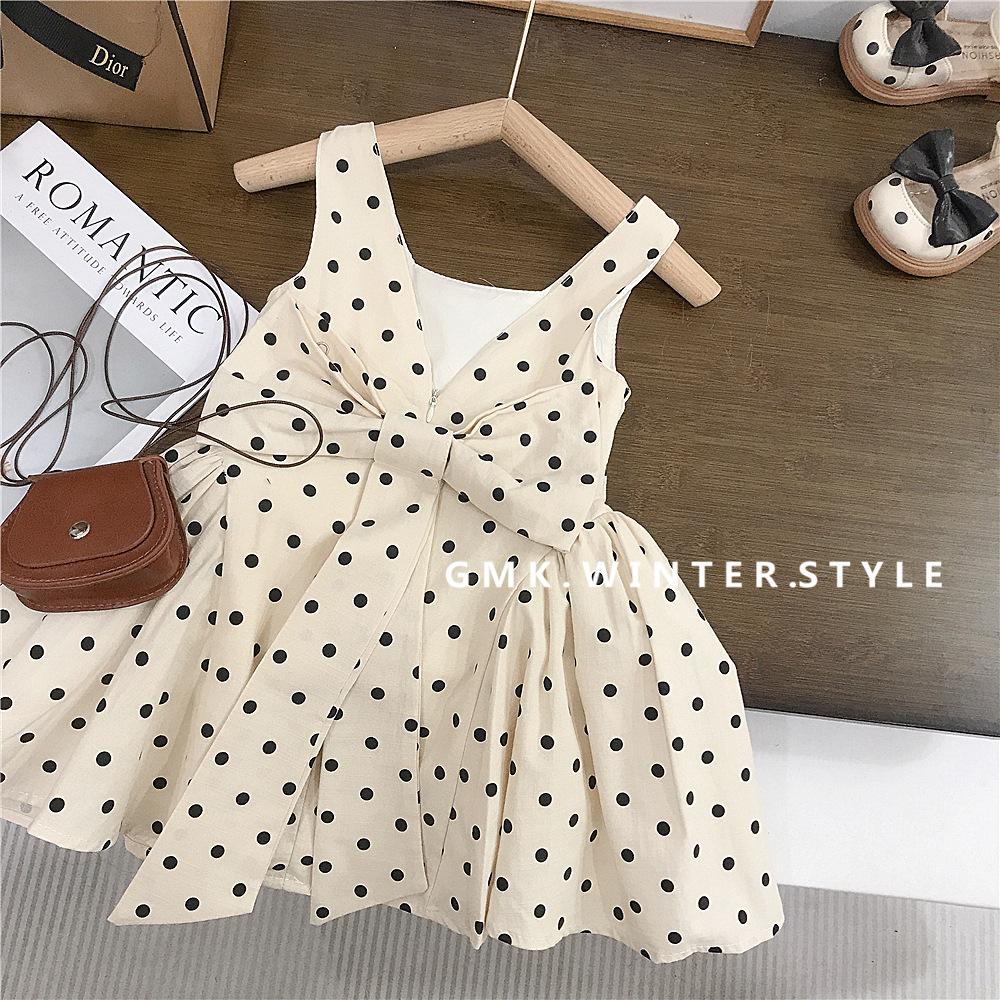 Girls Sleeveless Polka Dot Dress Summer New Kidsren's Vest Dress Baby Bow Princess Cotton Dress Export