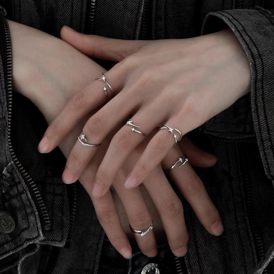 Original Niche Design Zircon Ring Girls Ins High Sense Cold Wind Open Index Finger Ring Tail Ring