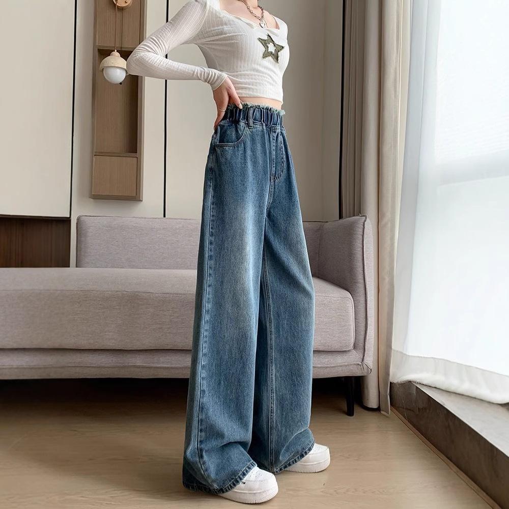 chubby girl plus size Denim Pants Women's Straight Leg Wide Elacite High Waist Slim Spring Plus Fat Women's Wear 100.00kg