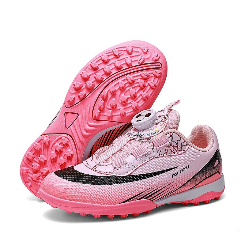 Lace-Free Soccer Shoes with Rotating Buttons for Children, Boys and Girls, Suitable for Primary and Secondary School Students, Youth Competition and Training Sports Shoes