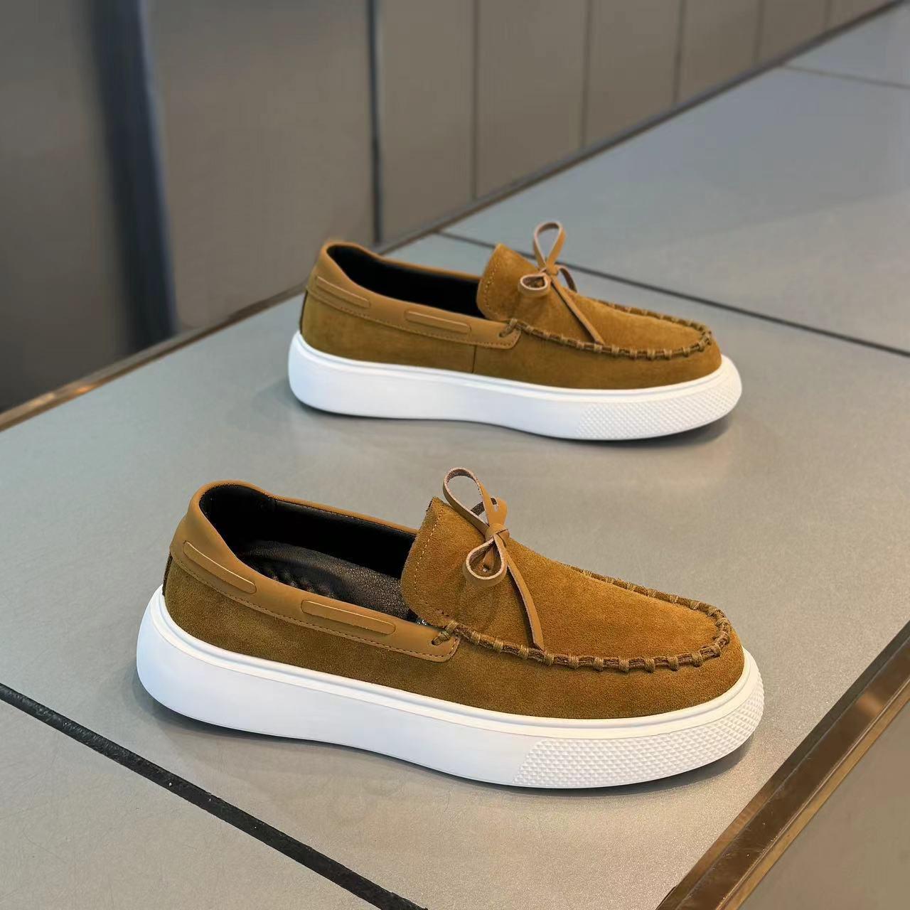 Slip-on Trendy Men's Shoes 2024 New Arrival Frosted Leather Solid Color All-Match Breathable and Comfortable Tiktok Express Loafers