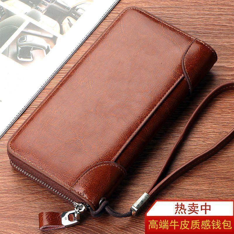 New European and American Retro Men's Long Double Zipper Wallet Large Capacity Mobile Phone Bag Business Hand Buckle Clutch Bag