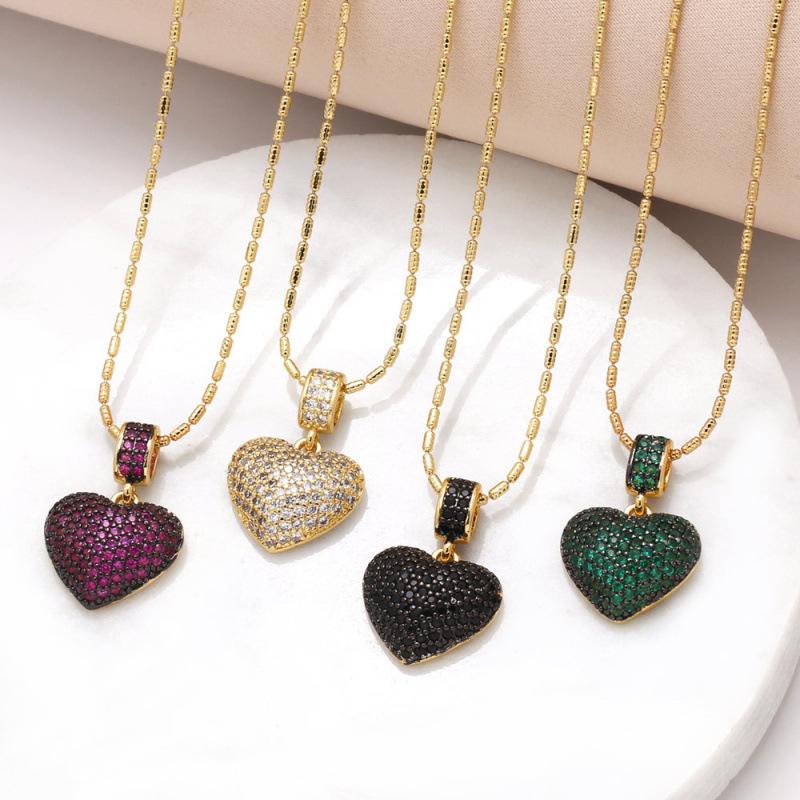 As Jewelry Shopee Cross-Border Hot-Selling Colorful Zircon Heart Pendant Necklace for Women Gold-Plated Clavicle Chain Nkb228