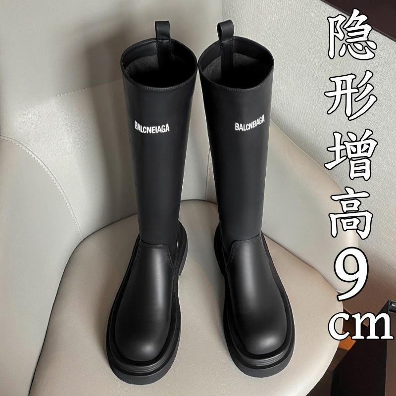 Inner Heightening No More Than Knee Mid-High Boots for Women Black Thick-Soled Heightening Knight Boots 2025 Autumn and Winter New Style