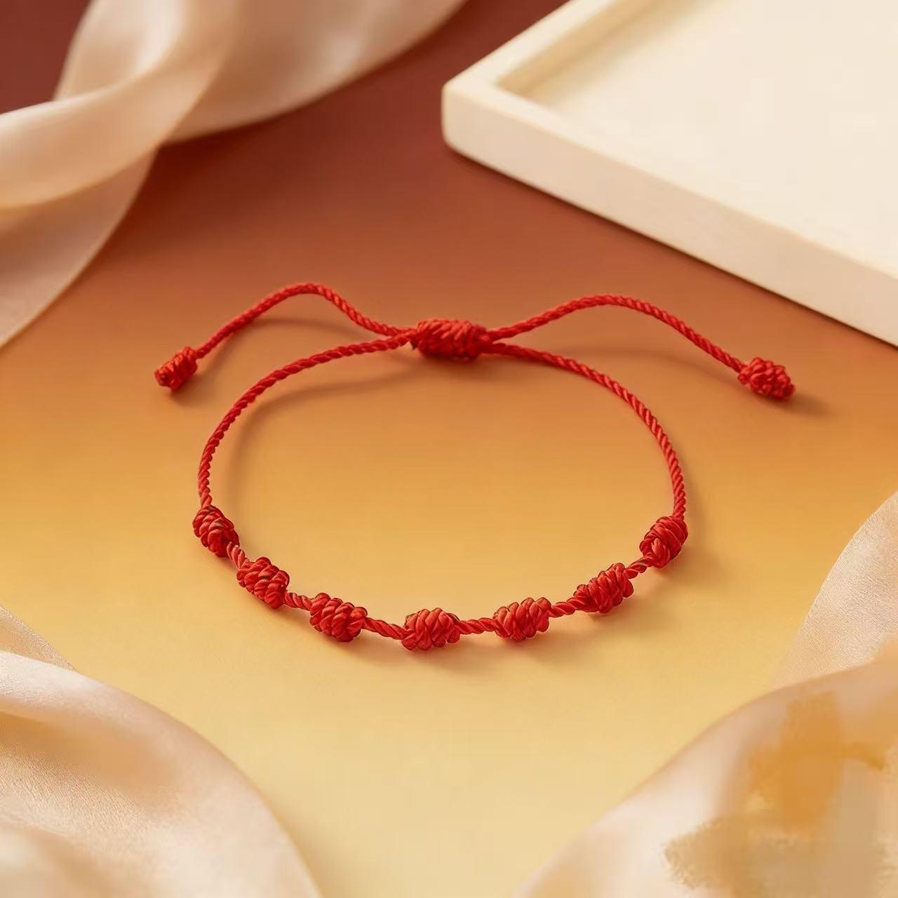 Temu Cross-Border Amazon Best-Selling Seven-Section Braided Bracelet Handmade Red Colorful String Bracelet Wholesale in Stock