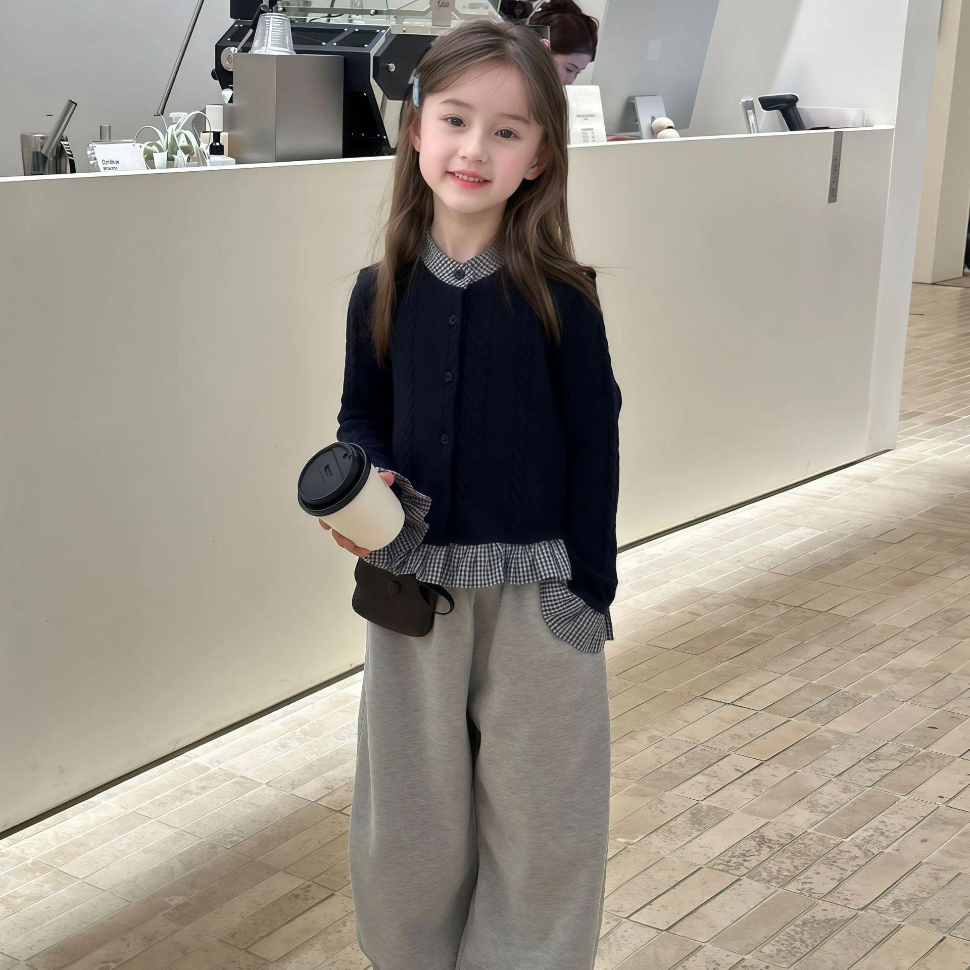 Children's Autumn Style Coat, Girls' Knit Sweater, Little Girl's Cardigan T-shirt, Baby's Faux Two-piece Base Shirt