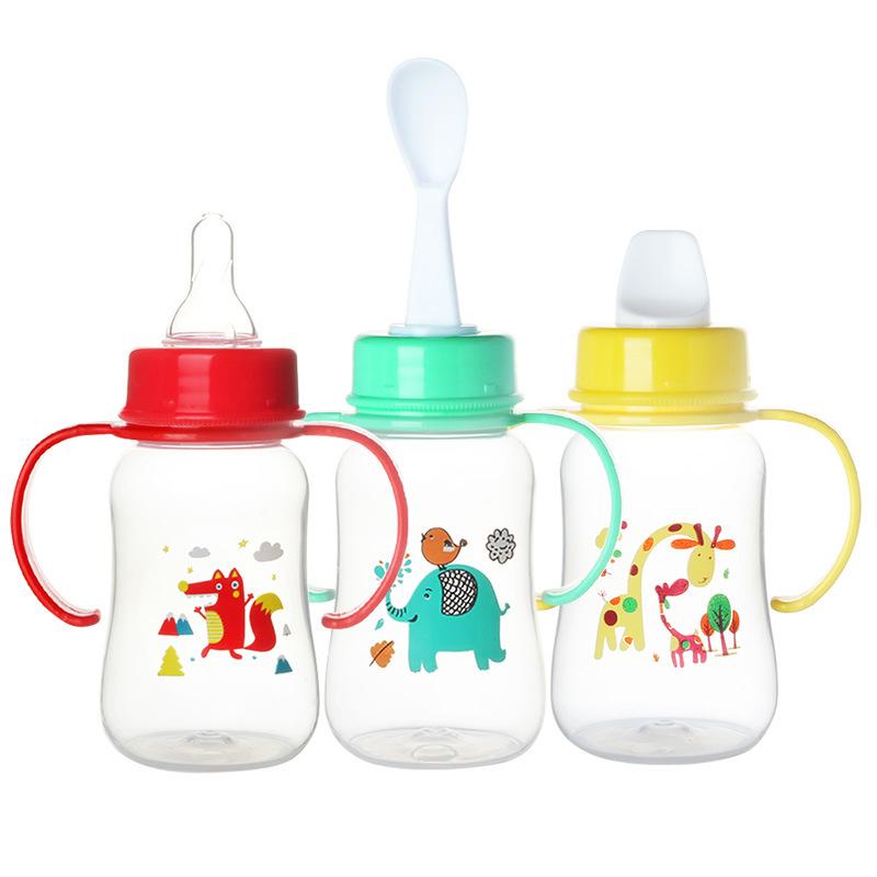 Three-use standard caliber PP bottle with handle 125ml baby bottle infant rice paste spoon complementary duck bill bottle