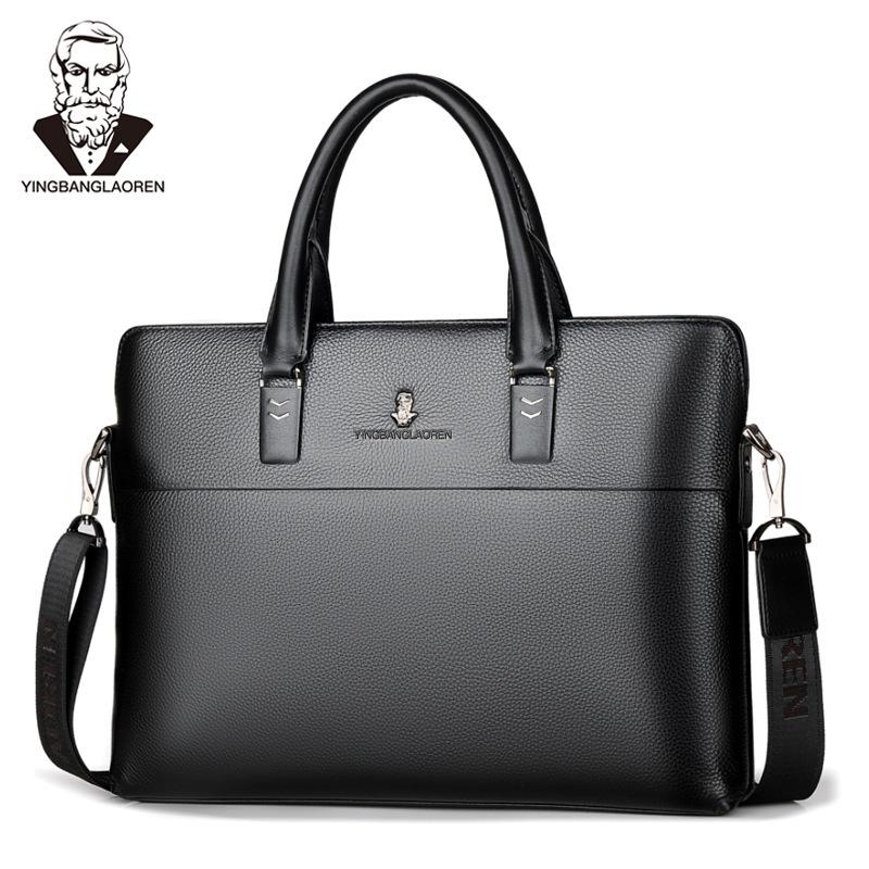 Yingbang Elderly New Genuine Leather Men's Handbag Business Briefcase First Layer Cowhide Computer Bag Shoulder Crossbody Bag