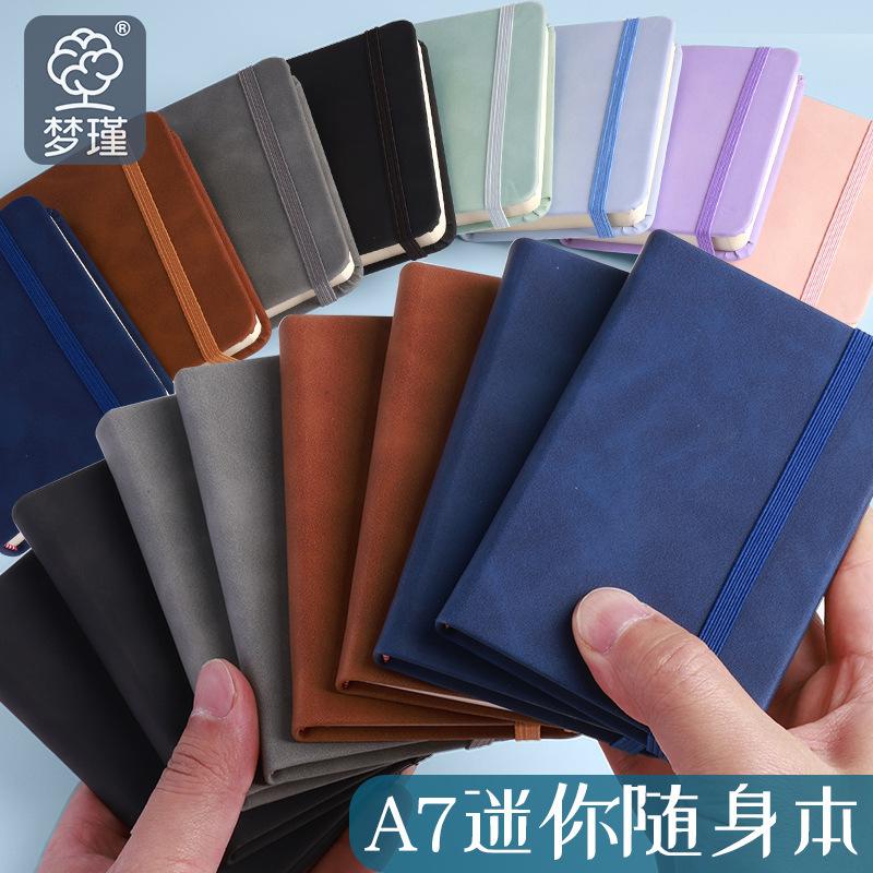 Mini A7 Small Notebook, Portable Notepad with Small Flap Pocket Pantss, Thickeneded Leather Surface, Waterproof Skin Feel