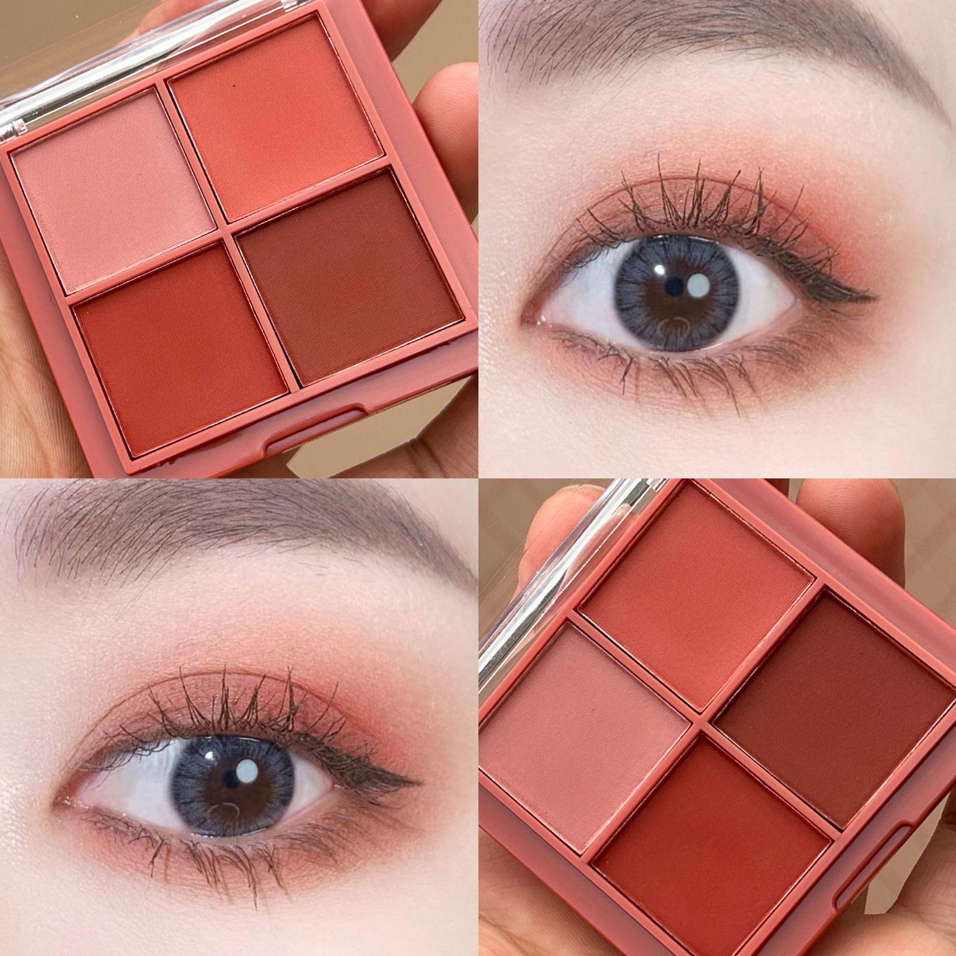 Full Matte Dry Rose Four-Color Eye Shadow Palette Genuine Super Hot Daily High-Value Red Brown Gray Pink Blush Palette