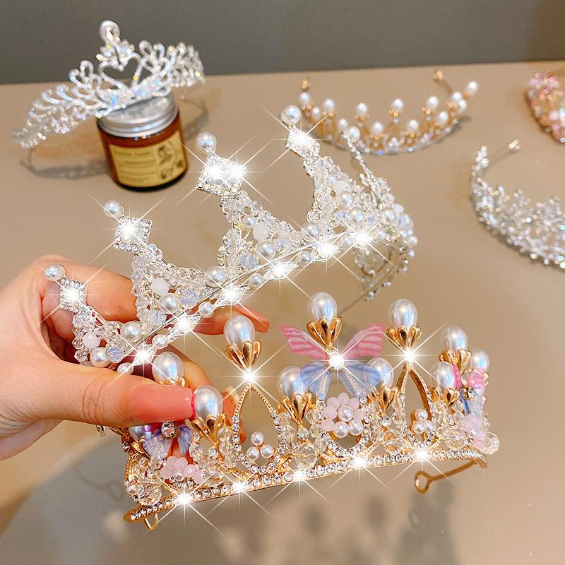 Children's Crown Headwear Princess Girls' Crown Crystal Flower Girl Big Headband Kids Baby Birthday Bride Hair Accessories