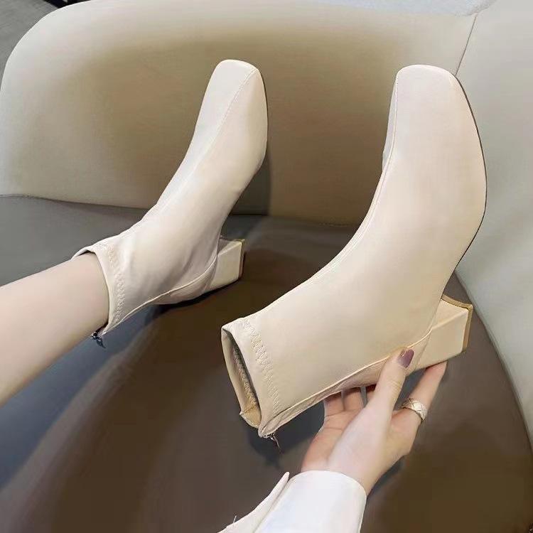 Winter Martin Zipper Style European and American Women's Thick Heel Women's Short Boots with New Style Boots and Back Boots 2025 Square Toe Women