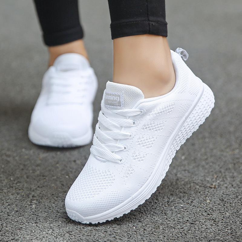 A08 Flying Weaving Women's Shoes Cross-Border Large Size Women's Shoes Running Shoes White Shoes Round Toe Mesh Sports Low-Top Women's Shoes