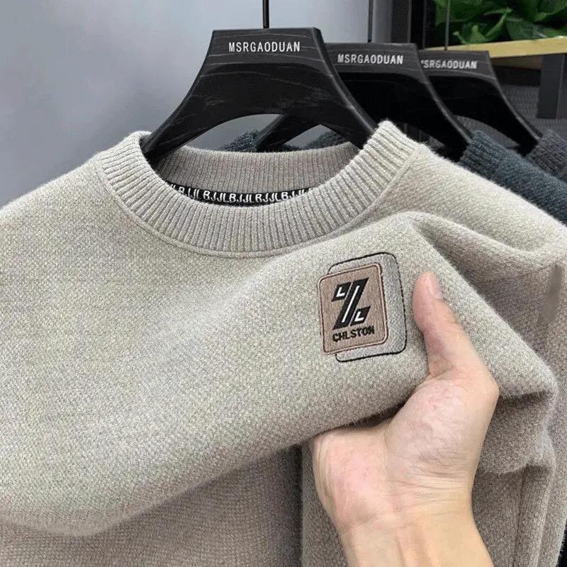 New All-In-One Men's Round Neck Velvet Thickeneded Autumn and Winter Tops Warm Bottoming Knitwears Chenille Pullover Knitwears