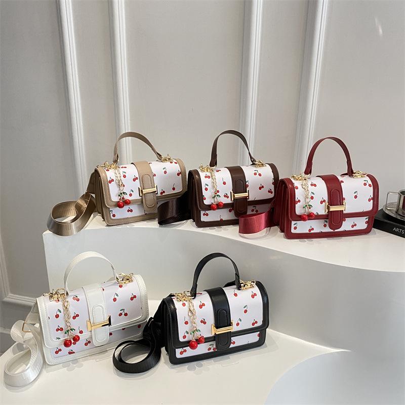 2025 New Cute Cherry Print Crossbody Bag, Simple Patchwork Handbag, Fresh Color-Blocking Stylish Shoulder Bag