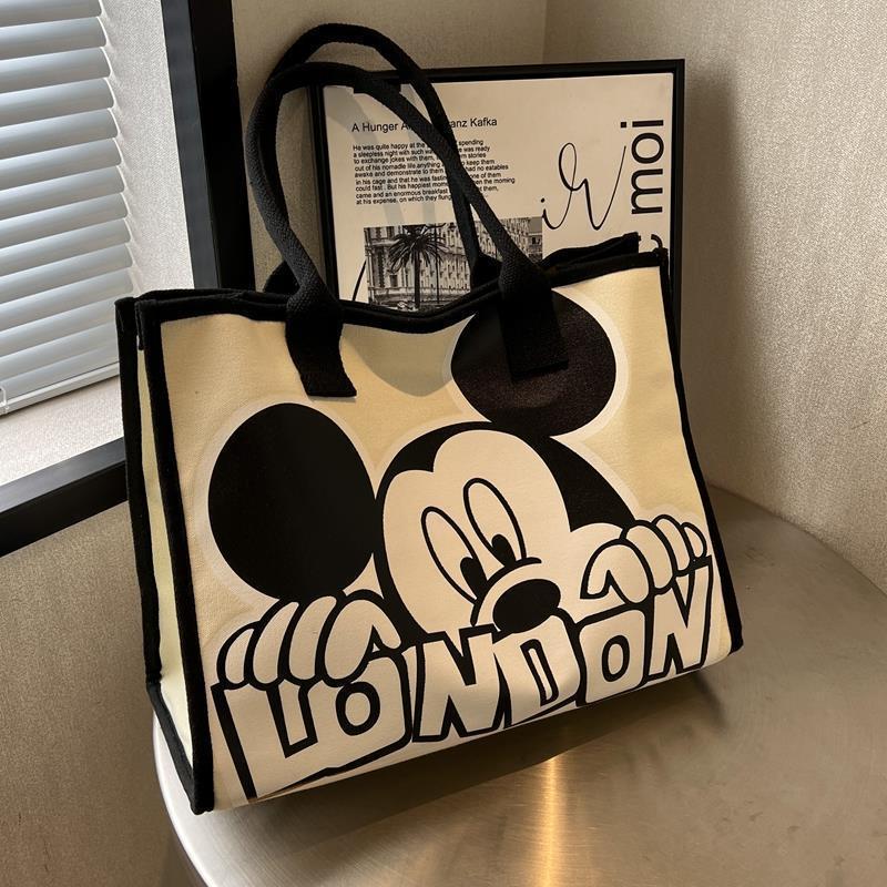 Wholesale Cartoon Mickey Canvas Bag Women's New Versatile Shoulder Bag Commuting Tote Bag Large Capacity Portable Mummy Bag