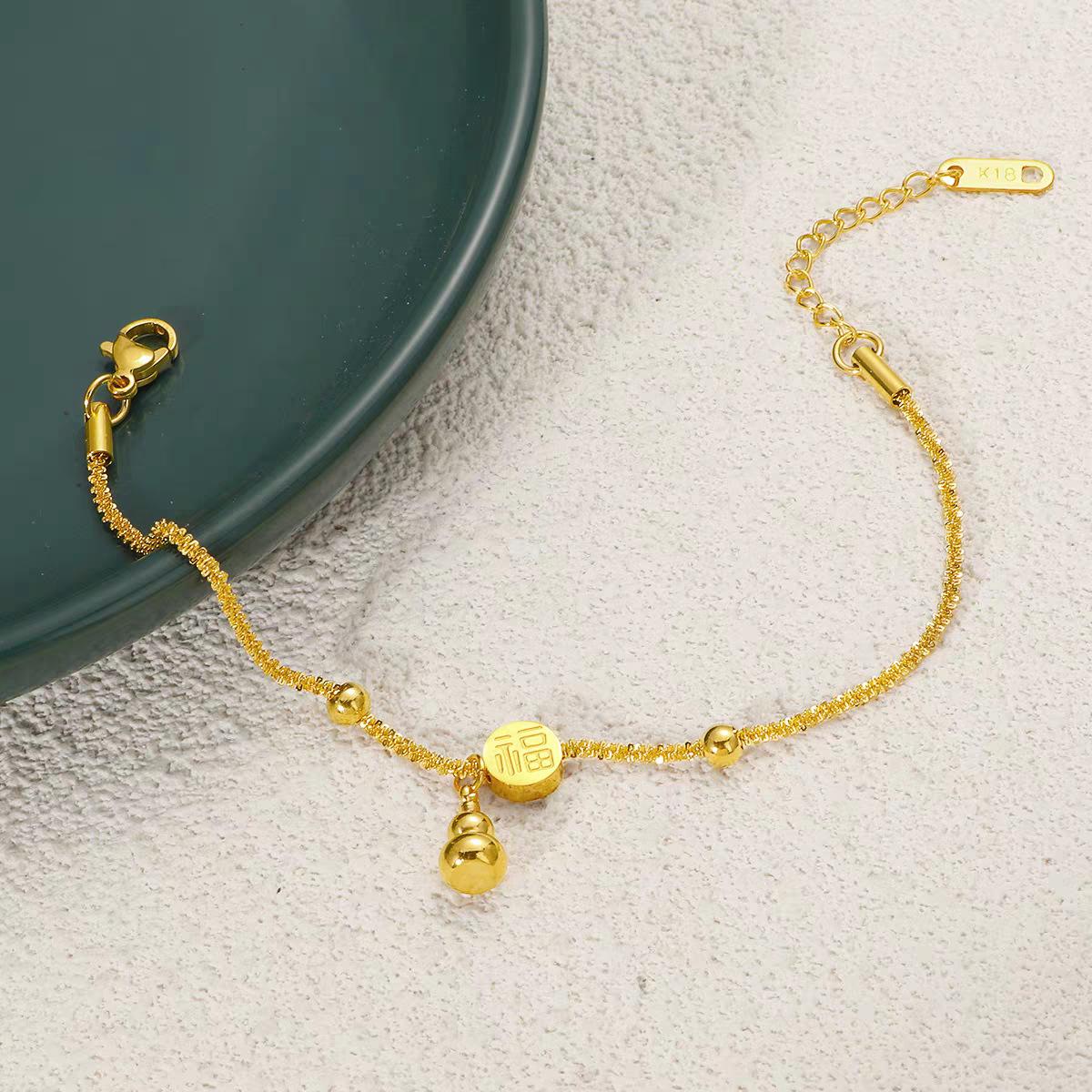 2024 New Titanium Steel Fu Word Gourd Bracelet Women's Ins Style New Chinese Style Retro Hand Jewelry Without Falling